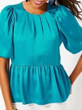 Lilly Pulitzer Blakelynn Blue Rhapsody Puff Sleeve Blouse Peplum Lined Top 16